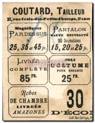 Dois crianças em traje — propaganda para Coutard, Costureiro — Paris — Verso