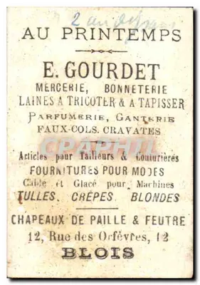 Dziewczynka z bukietem — E. GOURDET MERCERIE — Wydawca: E. GOURDET — Rewers