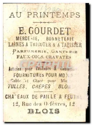 Les Lauriers du Capitaine — E. Gourdet, sklep z biżuterią — seria kart reklamowych — Rewers