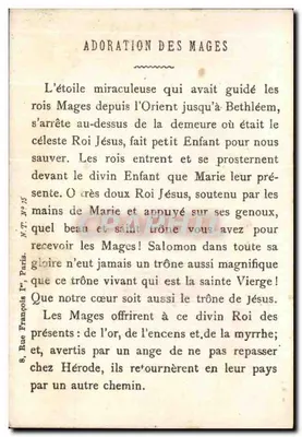 Adoração dos Reis Magos — Editor N.T. Paris, N° 15 — Verso