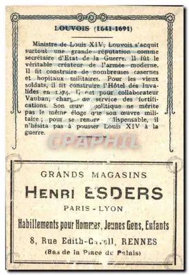 François-Michel Le Tellier, marquês de Louvois — carta postal histórica — Editor: Les Pousses Illustrée — Verso