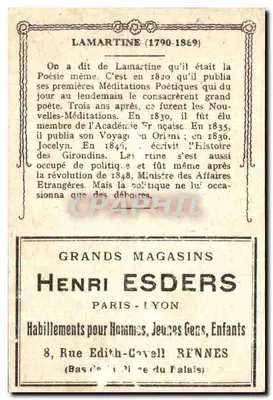 Lamartine — francuski poeta — Henri Landousse, ilustrator — Rewers