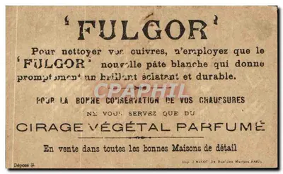 Société Générale des Cirages Français — reklama Fulgor — wydawca J. Minot, Paryż — Rewers