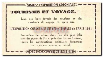 Łódź z pływakami na szybkiej wodzie — Chocolat-Menier — Odwiedź Kolonialną Wystawę 1931 — Rewers