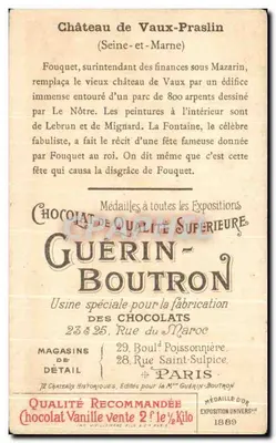 Castelo de Vaux-Praslin — Seine-et-Marne — Chocolat Guérin-Boutron, n° 56 — Verso
