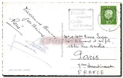 Rheinbrücke, Porto com Konstanz, Porto com Alpes Suíços — Saudações de Férias de Konstanz no Lago de Constança — Münster — Verlag FOTOPRINT Balingen, Foto Real Nr. 1 101265 — Verso