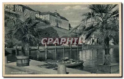 Meersburg (Lago de Constança) — vista do porto com palmeiras — Kunstverlag Erwin Burda, Freiburg i. Br.