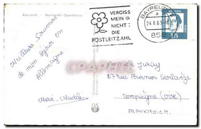 Bayreuth — Markgräfl. Opernhaus — Oberfränkische Postkartenkarte — Rewers