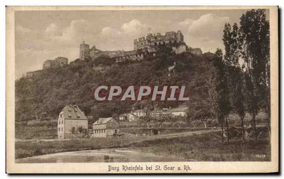 Burg Rheinfels perto de St. Goar a. Rh. — vista de castelo em colina — Gustav Unluger, St. Goarshausen, n° 4659
