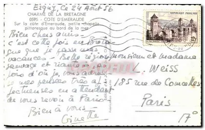 Équy, na costa da Esmeralda — pequena capela à beira do mar — Éditions d'Art Château — Verso