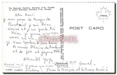 Botaniczny ogród w Montrealu — widok budynku głównego — wydawca Benjamin-Montreal — Rewers