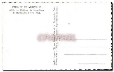Bazylika Świętego Serca — Montmartre — Wydawnictwo GUY, n° 4.019 — Rewers