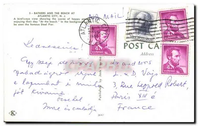 Banhistas e a Praia em Atlantic City, N.J. — Steel Pier no fundo — Publicado por Jack Fremau, n°3897 — Verso