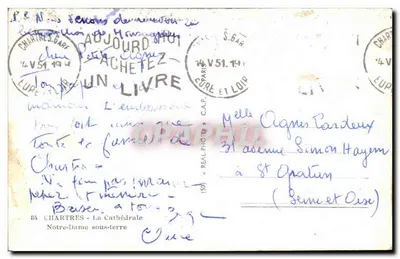 Statua Matki Bożej z Dzieciątkiem — Chartres — wydawca REAL-PHOTO, nr (50) — Rewers