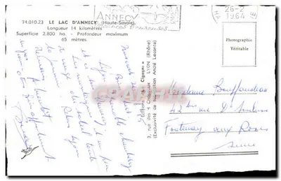 Około jeziora Annecy — widok panoramiczny z trzema miniaturami — Wydawnictwo Cigogne, Lyon — Rewers