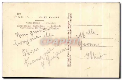 Notre-Dame de París — La Abside — Ediciones de Arte Yvon, París — Reverso