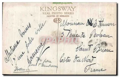 Royal Courts of Justice, z Old Bailey i katedrą św. Pawła w tle — Kingsway Real Photo Series, n° S 14957 — Rewers