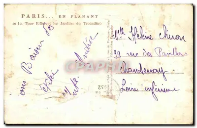 Paris — Vue de la Tour Eiffel depuis les Jardins du Trocadéro — Éditeur Yvon, n° 50 — Achterkant