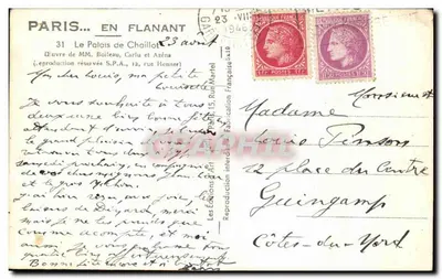 Pałac w Chaillot — widok z lotu — Wydawnictwo Boileau, Carlu et Axéna — Rewers