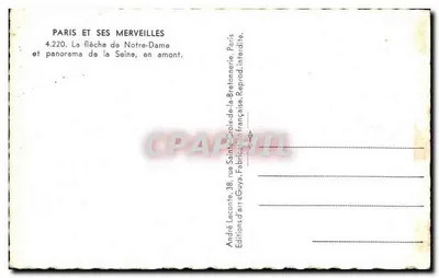 Paris e suas maravilhas — A flecha da Notre-Dame e panorama do rio Sena, acima — Edições de arte « Guy » — Verso