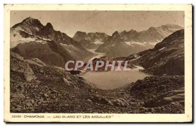 Bilhete postal antigo Chamonix Lago Branco e as Agulhas