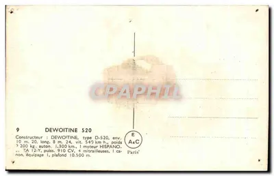 Cartolina d'epoca Dewoitine Parigi Aereo — Verso