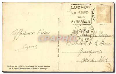 Arredores de LUCHON — Grupo dos Montes Maudits visto através da abertura do Port de Venasque — Bloc frères, Editores, Bordesous — Verso