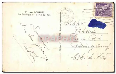 Lourdes — La Basílica y el Pic du Jer — Edición P. DOUCET, n°33 — Reverso