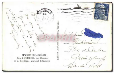 Lourdes — Les Kampes e a Basílica, no fundo o Ardiden — Edição LABOUCHE Frères, Toulouse — Verso