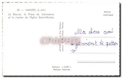 Nantes (L.-Inf.) — Die Börse, der Place du Commerce und der Turm der Kirche Saint-Nicolas — Edition GABY — Rückseite