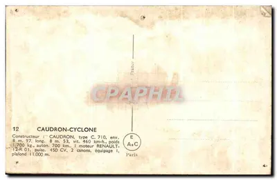 Cartolina d'epoca Caudron Cyclone Aereo — Verso