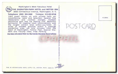 Hotel Sheraton-Park — Washington, D.C. — International Hotel Supply Co. — Verso