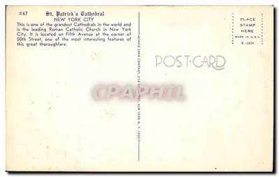 Catedral de São Patrício — Nova York — ACACHIN CARD COMPANY — Verso