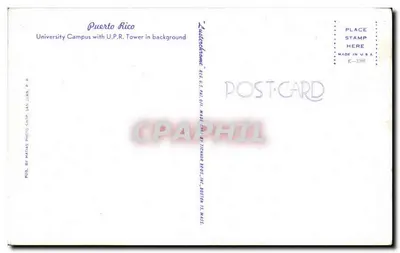 Campus da Universidade do Porto Rico — Torre U.P.R. no fundo — Pub. por Matas Photo Shop, San Juan, P.R. — Verso