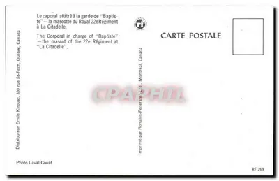 Garde do 22º Regimento — mascote "Baptiste" — Editor Emile Kirouac, Québec — Verso