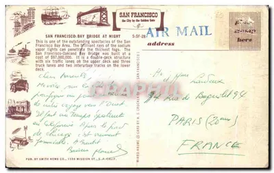 San Francisco Bay Bridge w nocy — wydawnictwo Smith News Co. — n° 5-SF-28 — Rewers