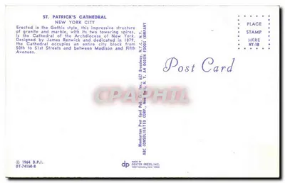 Catedral de São Patrício — Nova York — ABC Dexter Press, Inc. — Verso