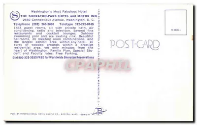 Hotel Sheraton-Park — Washington D.C. — International Hotel Supply Co. — Verso