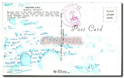 Bascom Hall — Universidade do Wisconsin — editor Dexter Press, n° 6129-C — Verso