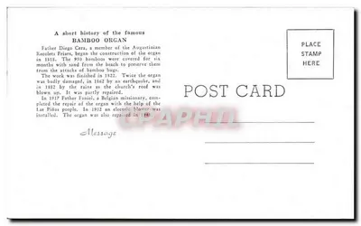 Órgão de bambu — Las Piñas, Rizal, Filipinas — editora não visível — Verso
