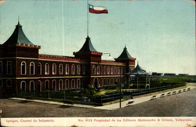 Iquique, Quartel de Infantaria — Propriedade dos Editores Mattensohn & Grimm, Valparaíso. No. 4113