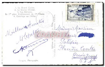 Vichy — Widok z Grand Casino, źródła Chomel, planu placówki i kajakowania na Allier — Wydawnictwo Photo au Borda — Rewers