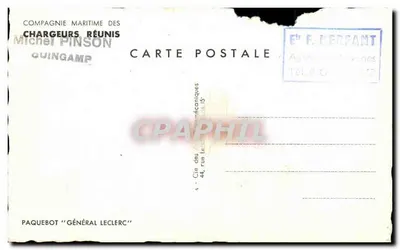 Paquebot "Général Leclerc" — vue en mer — éditeur Compagnie Maritime des Chargeurs Réunis — Verso