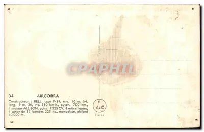 Aeroplano da caccia americano P-39 Airacobra — disegno — Ph. Chaisboumey — Verso