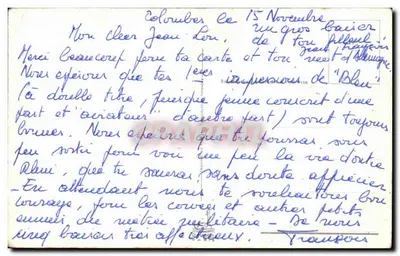 Bilhete postal antigo Avião Humor aviação Paraquedas — Verso