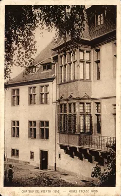 Bilhete postal antigo Castelo de Woerth Oriel Fachada Norte