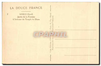 Nîmes (Gard) — Ogród Fontaine, Wewnętrzna część świątyni Diany — Les Éditions d'Art Wicht — Rewers