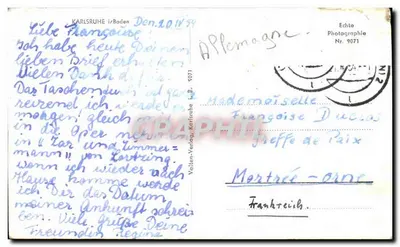 Karlsruhe — Local e monumentos — Yelten-Verlag, Nr. 9071 — Verso