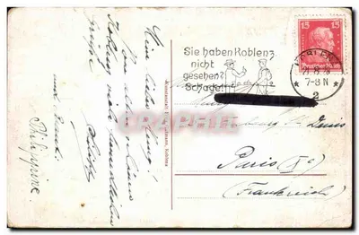 Koblenz — Le point de rencontre des rivières Rhin et Moselle — Provinzialdenkmal Kaiser Wilhelms I. éditeur non visible — Verso