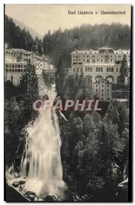 Bad Gastein v. Gasteinerhof — vista do castelo e da cascata — Union postale universelle, München